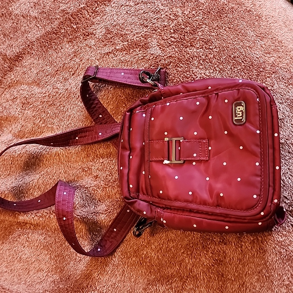 Lug Maroon/White Lug CanCan Polka Dot Crossbody Bag
